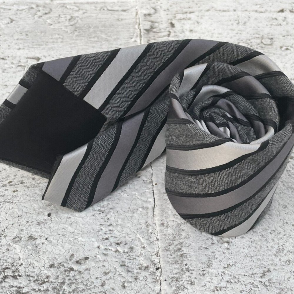 George Men Tie Black/Gray Tone Striped Necktie - Picture 3 of 7